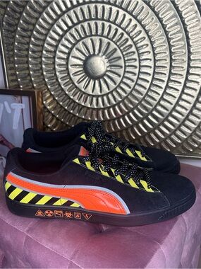 Men Puma Black Sneakers with Neon Orange and Yellow Accent